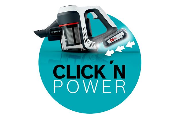 Zamenjivi setovi baterija s lakoćom produžavaju vreme rada. Click'N'Power.