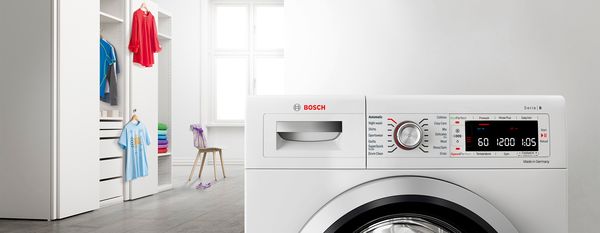 Washing and drying with convenient Bosch home appliances.