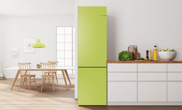 Variostyle fridge freezer with Lime colour panels