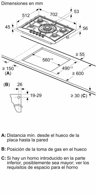 Serie 4 Placa de gas 70 cm Acero inoxidable PGQ7G5B90 PGQ7G5B90-8