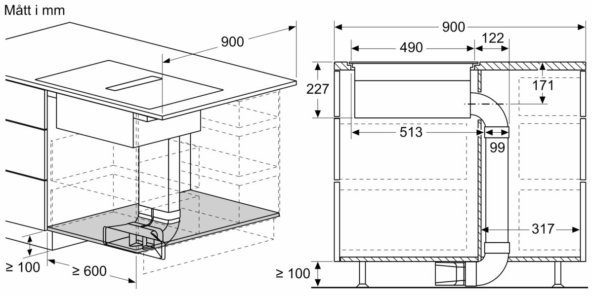 N 90 Induktionshäll med inbyggd fläkt 80 cm planmontering T58PL6EX2 T58PL6EX2-13