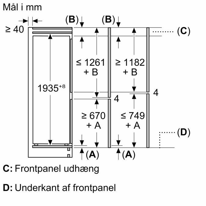 iQ100 Integrerbart køle-/fryseskab 193.5 x 54.1 cm glidende hængsel KI96NNSE0 KI96NNSE0-13