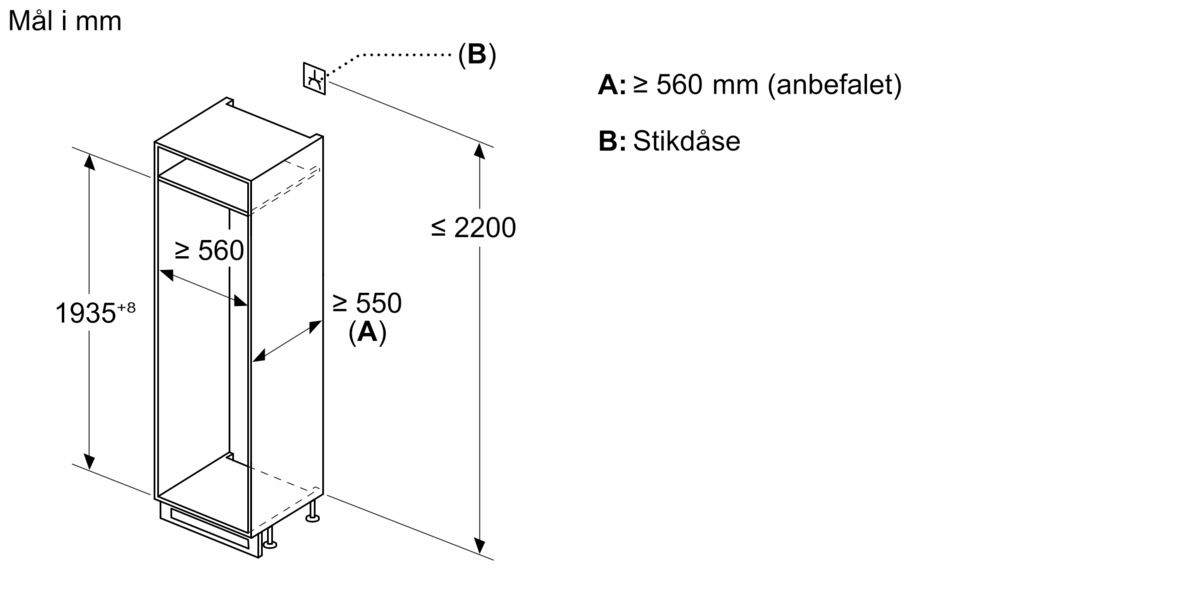 iQ100 Integrerbart køle-/fryseskab 193.5 x 54.1 cm glidende hængsel KI96NNSE0 KI96NNSE0-14