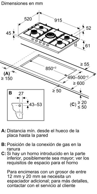 Serie 6 Placa de gas 90 cm Acero inoxidable PCR9A5I90 PCR9A5I90-7