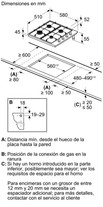Serie 2 Placa de gas 60 cm Acero inoxidable PBP6B5K80 PBP6B5K80-6