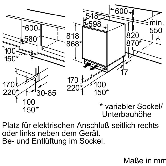 Set aus Ein/Unterbau-Kühlschrank und Zubehör KFZ10AX0 + KUR15A60 KUR15AX60 KUR15AX60-7