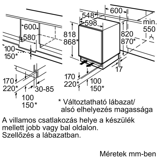 Serie | 6 Aláépíthető hűtőkészülék fagyasztórekesszel 82 x 60 cm KUL15A65 KUL15A65-7