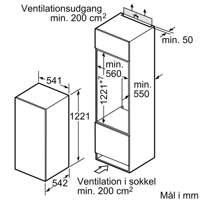 Serie | 2 Integrerbart køleskab 122.5 x 56 cm Glidehængsel KIR24V21FF KIR24V21FF-11