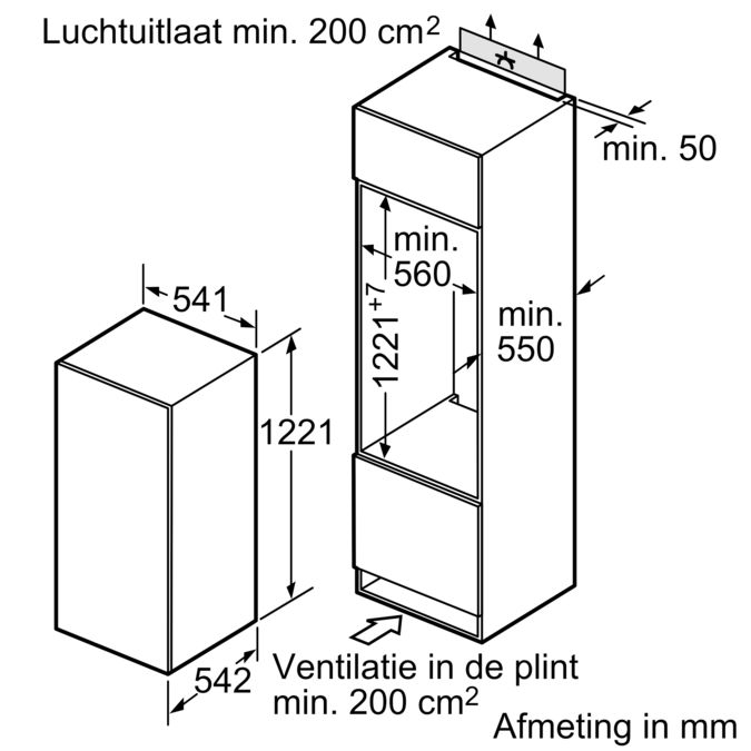 Serie | 2 Integreerbare koelkast 122.5 x 56 cm sliding hinge KIR24V21FF KIR24V21FF-7