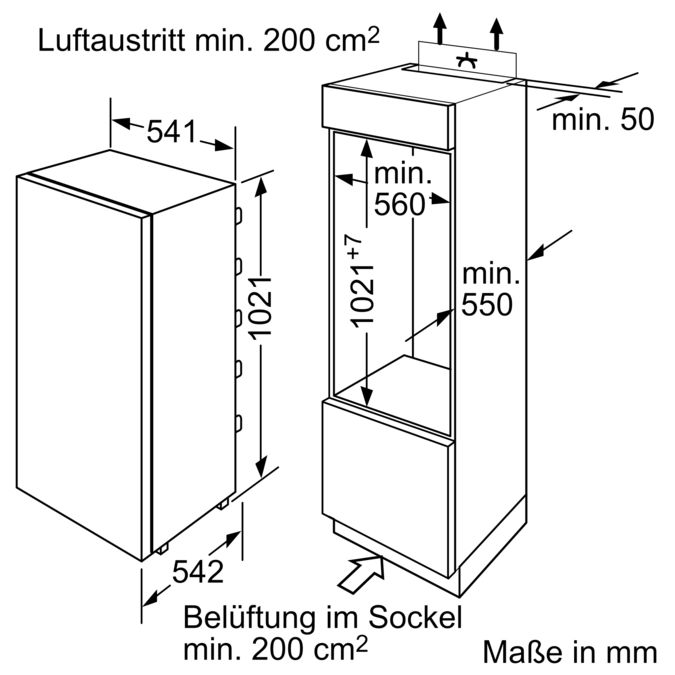 Serie | 2 Einbau-Kühlschrank mit Gefrierfach 102.5 x 56 cm KIL20V60 KIL20V60-6