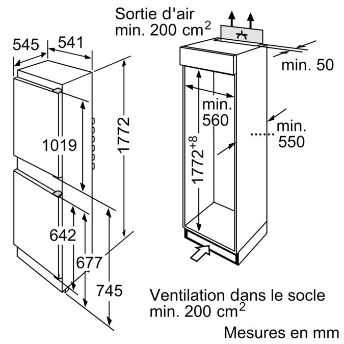 Série 2 Réfrigérateur combiné intégrable 177.2 x 54.1 cm sliding hinge KIV34X20 KIV34X20-9