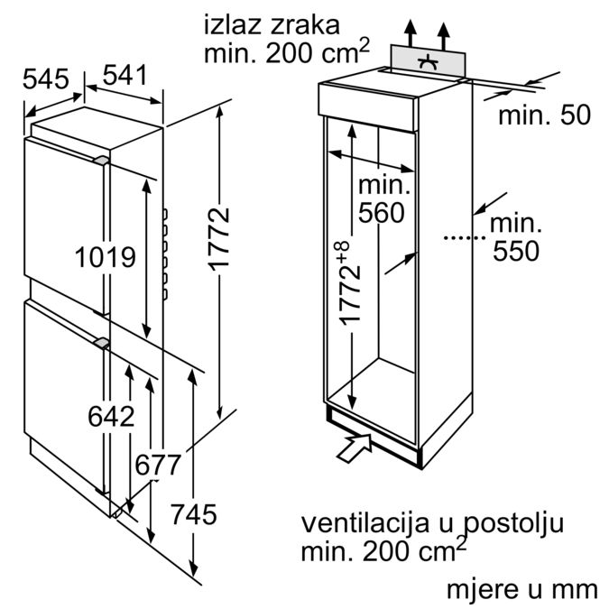 Serie | 2 Ugradbeni hladnjak sa zamrzivačem na dnu 177.2 x 54.1 cm sliding hinge KIV34X20 KIV34X20-8