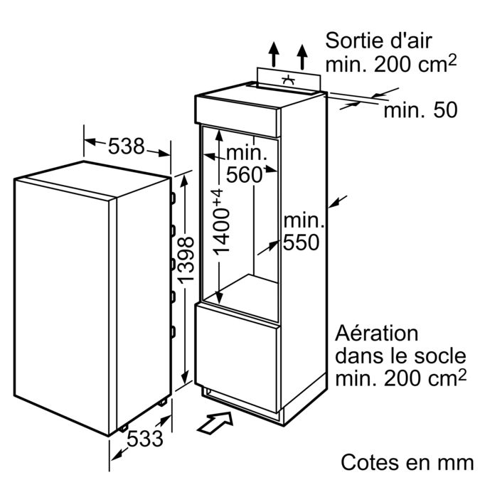 Serie | 6 Réfrigérateur intégrable VitaFresh Charnières plates KIF25A61 KIF25A61-3