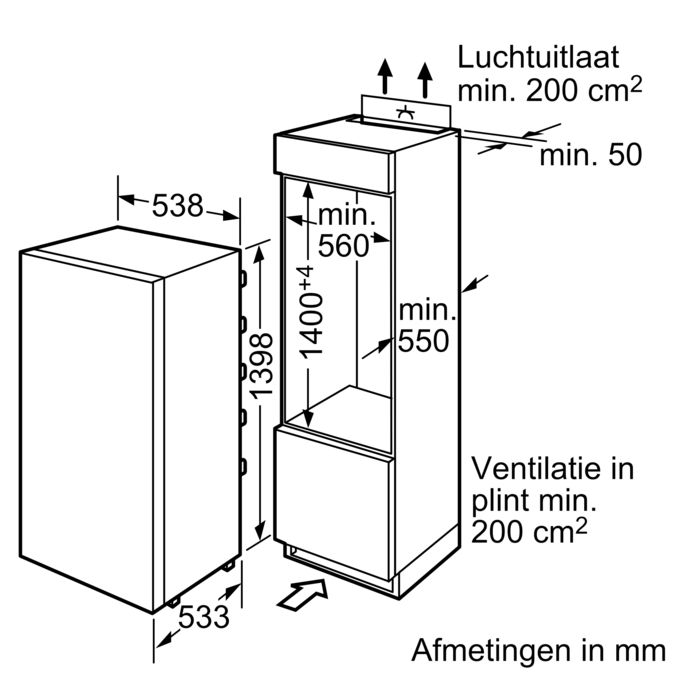 Serie | 6 Integreerbare koelkast VitaFresh Vlakscharniertechniek KIF25A61 KIF25A61-3