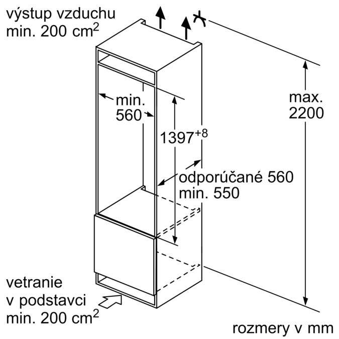 Séria 6 Zabudovateľná chladnička s mraziacou časťou 140 x 56 cm Ploché pánty KIL52ADE0 KIL52ADE0-11