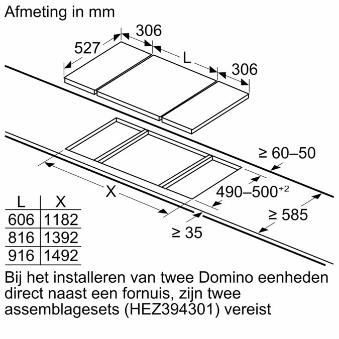 Serie 6 Domino Inductiekookplaat 30 cm Zwart, Opbouw met kader PIB375FB1E PIB375FB1E-15