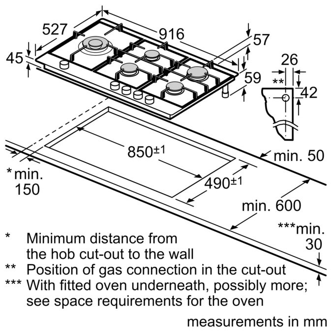 PRS926B70E 90 cm Ceramic glass Gas hob Bosch ZA