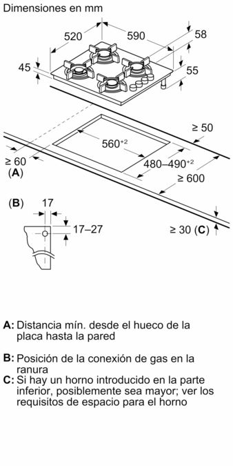 Serie 2 Placa de gas 60 cm Vidrio templado, Negro POP6B6B80 POP6B6B80-6