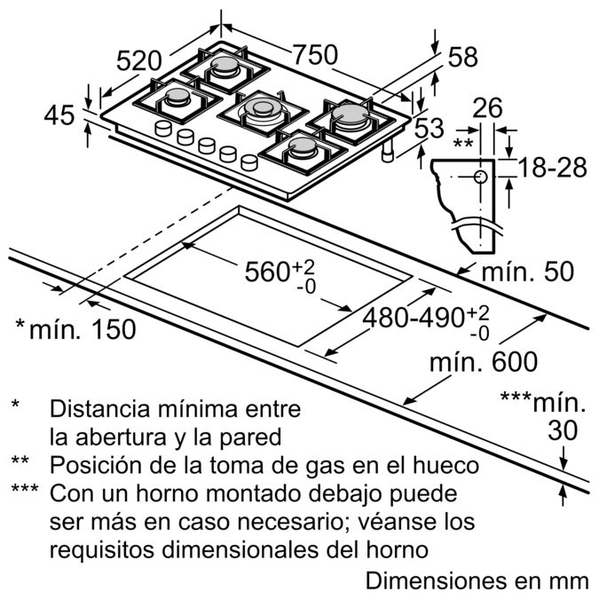 Serie | 8 Encimera a gas 75 cm de ancho piano a filo PCQ875B21E PCQ875B21E-5