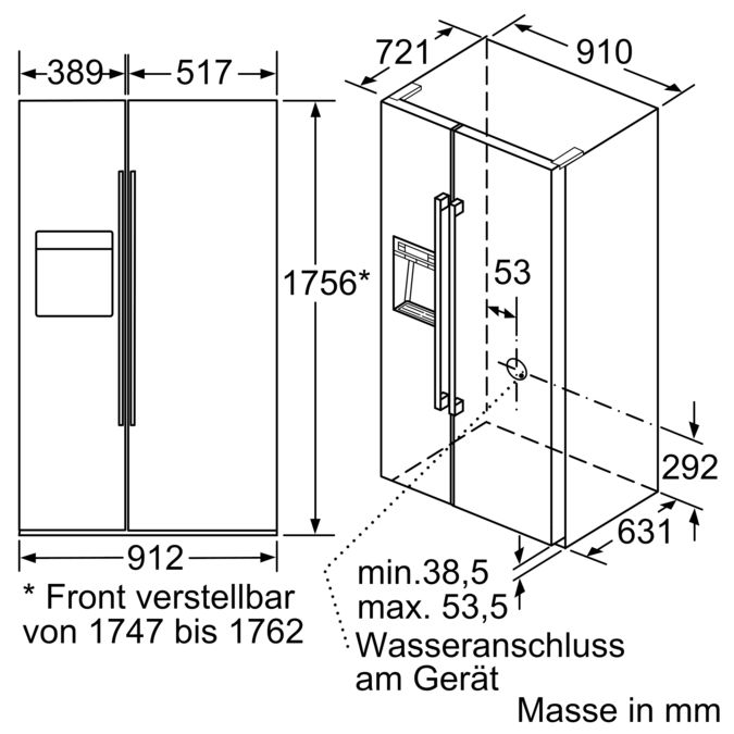 Serie 8 Kühl-Gefrierkombination SBS 175.6 x 91.2 cm Schwarz KAD92SB30 KAD92SB30-10