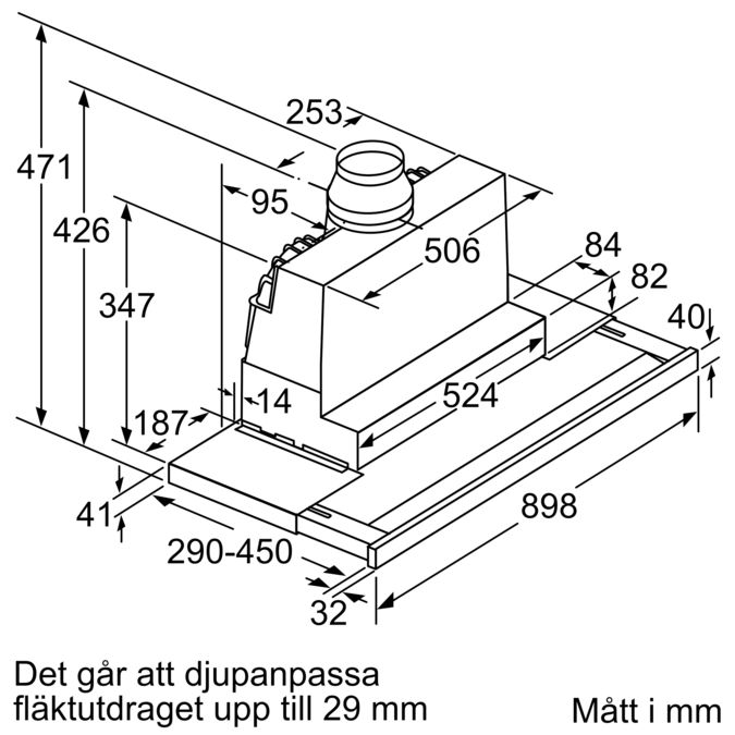N 90 Utdragbar köksfläkt 90 cm Rostfritt stål D49PU54X1 D49PU54X1-9