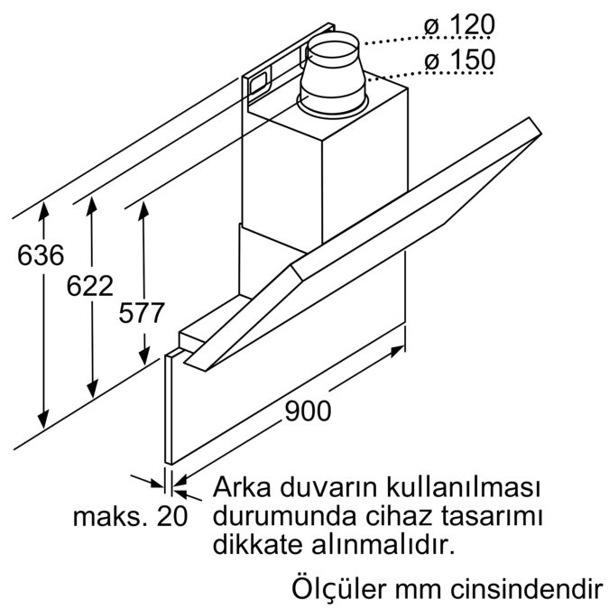 Serie 6 Duvar Tipi Davlumbaz 90 cm Paslanmaz çelik DWK097E50 DWK097E50-10