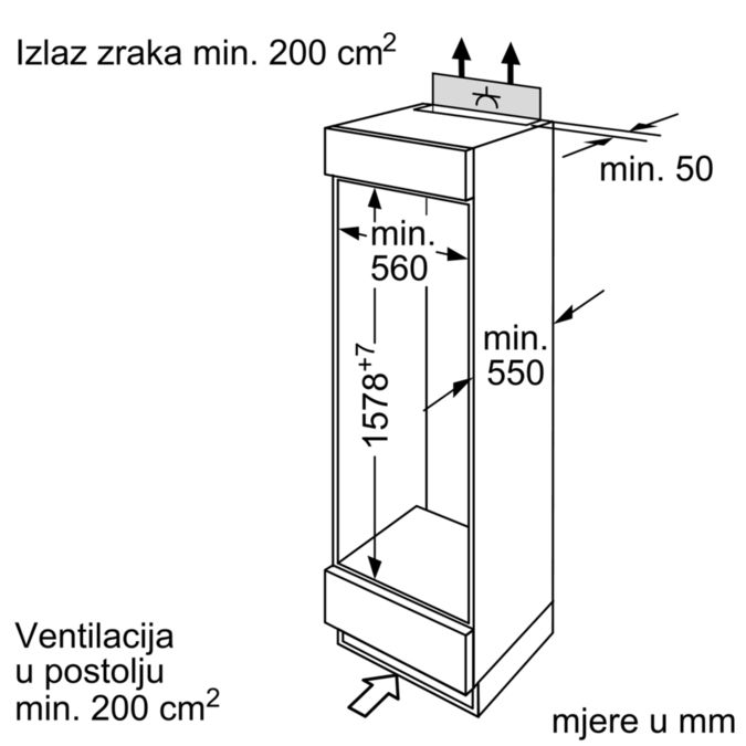 Serie | 4 Ugradbeni hladnjak sa zamrzivačem na vrhu 157.8 x 54.1 cm KID28A21 KID28A21-6