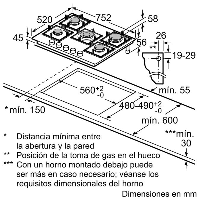 Serie 8 Placa de gas 75 cm Acero PLQ7A5B20 PLQ7A5B20-9