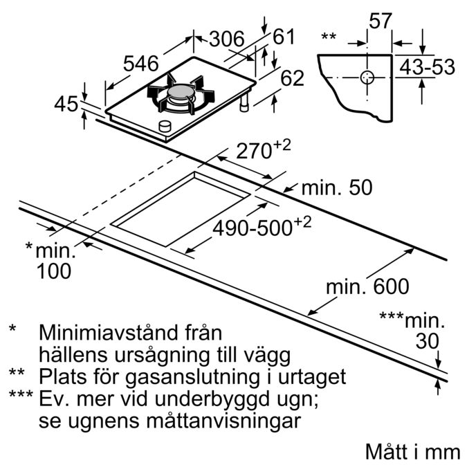 N 90 Dominohäll, gas 30 cm Glaskeramik, Svart N23TA19N0 N23TA19N0-10