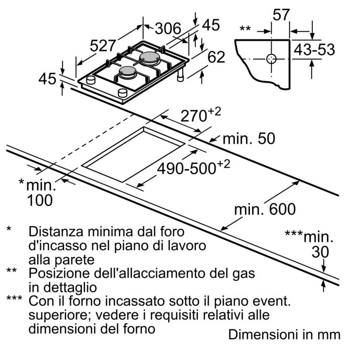 Serie 8 Domino, piano cottura a gas 30 cm Vetroceramica, Nero PRB3A6D70 PRB3A6D70-13
