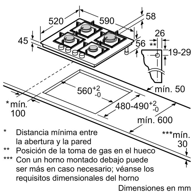 Serie 6 Placa de gas 60 cm Vidrio templado, Negro PPP6A6B20 PPP6A6B20-6