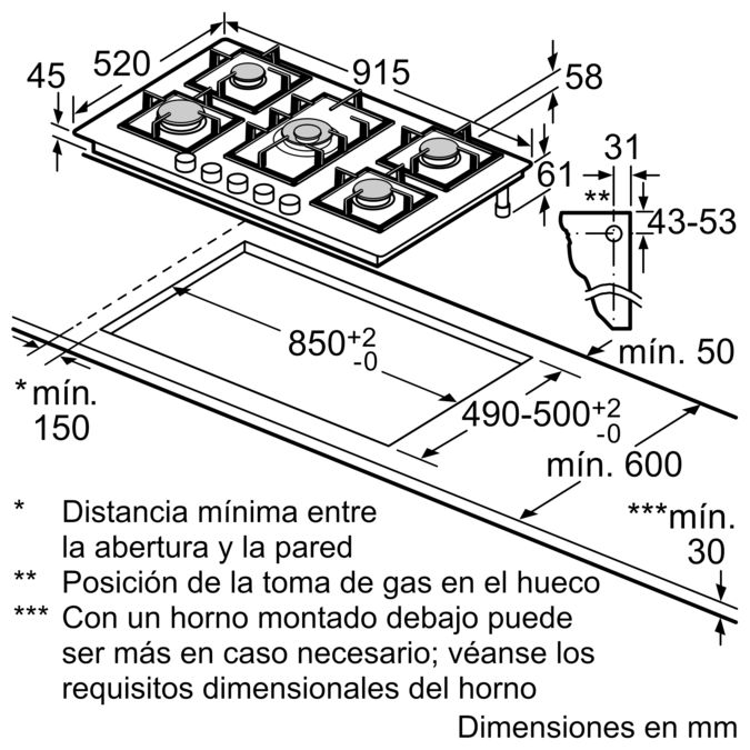 Serie 6 Placa de gas 90 cm Vidrio templado, Negro PPQ9A6B90 PPQ9A6B90-7