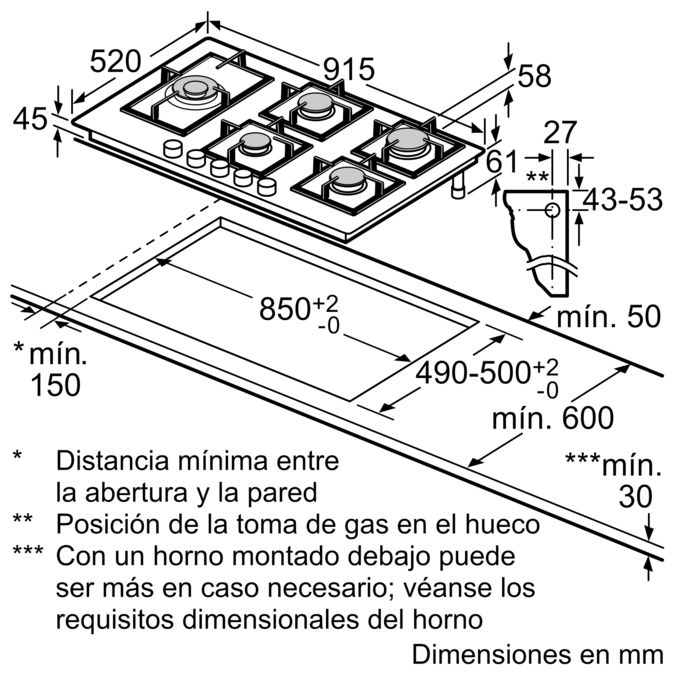 Serie 6 Placa de gas 90 cm Vidrio templado, Negro PPS9A6B90 PPS9A6B90-8
