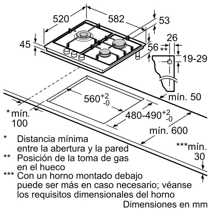 Serie 4 Placa de gas 60 cm Acero inoxidable PGC6B5B90 PGC6B5B90-4