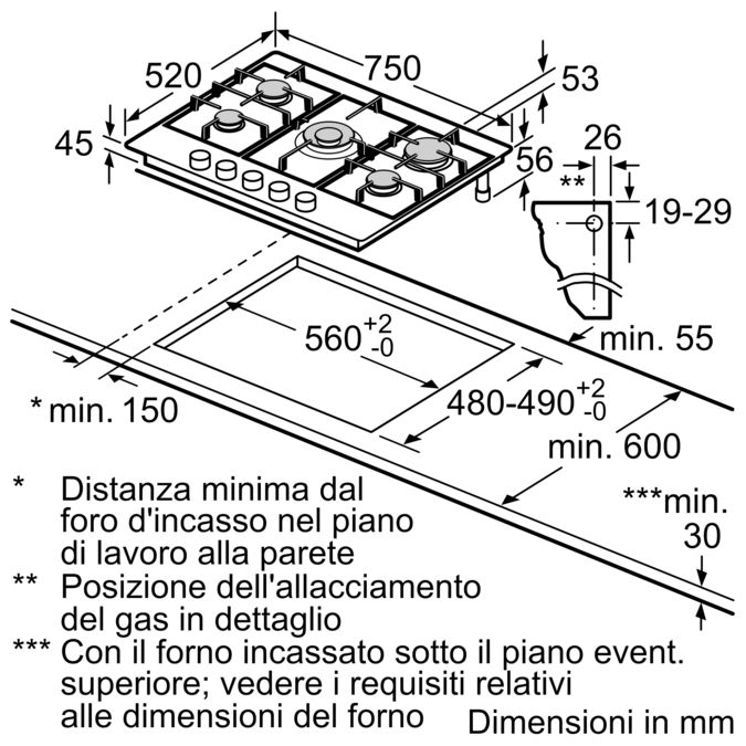Serie 6 Piano cottura a gas 75 cm Acciaio inox PCQ7A5M90 PCQ7A5M90-7