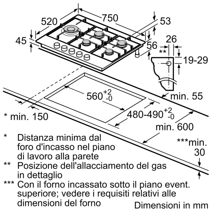 Serie 4 Piano cottura a gas 75 cm Acciaio inox PGS7B5B90 PGS7B5B90-7