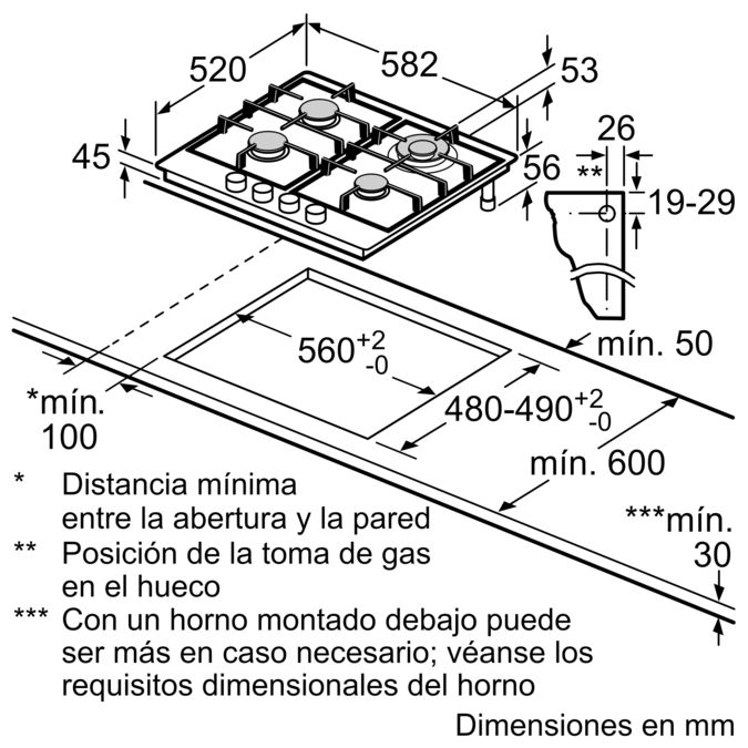 Serie 6 Placa de gas 60 cm Acero inoxidable PCH6A5B90 PCH6A5B90-7