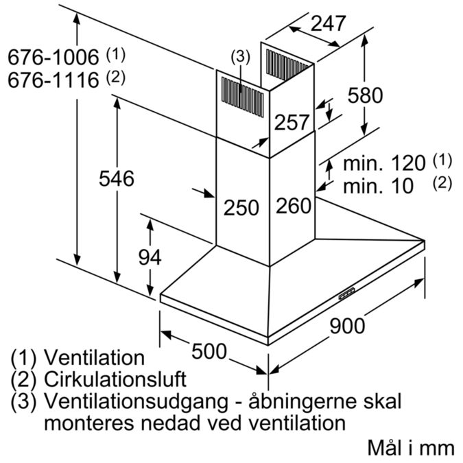 iQ300 Væghængt emhætte 90 cm Rustfrit stål LC97QFM50 LC97QFM50-6
