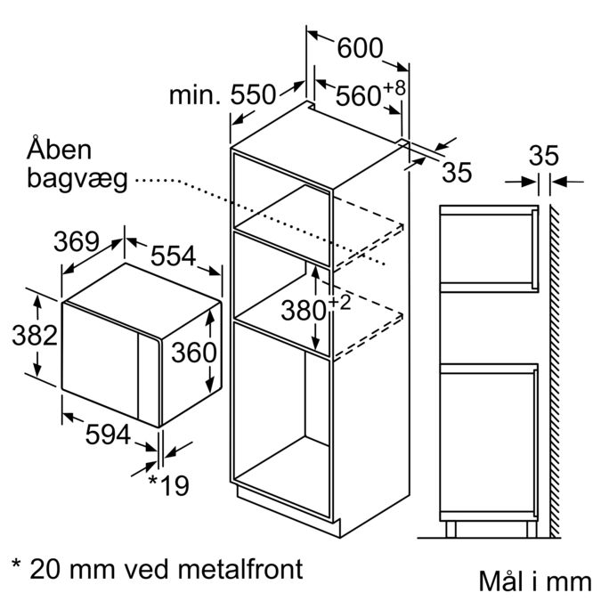 iQ500 Mikroovn til indbygning 59 x 38 cm Hvid BF555LMW0 BF555LMW0-5