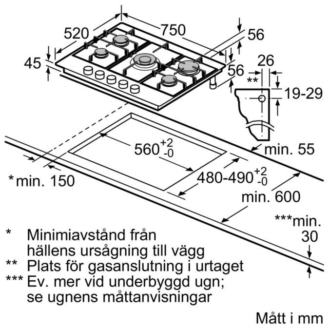 Serie 4 Gashäll 75 cm Rostfritt stål PGQ7B5B90 PGQ7B5B90-9