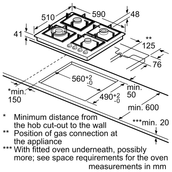 Series 4 Gas hob 60 cm Tempered glass, Black PPH6S6F20I PPH6S6F20I-11