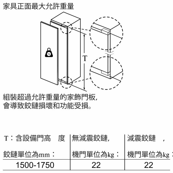 8系列 嵌入式冷藏冰箱 177.5 x 56 cm 緩衝平鉸鏈 KIF81HD30D KIF81HD30D-10