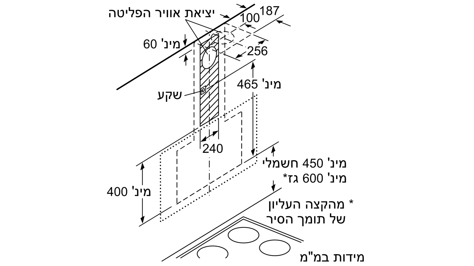 Bosch Dwk67jm60 קולט אדים על קיר