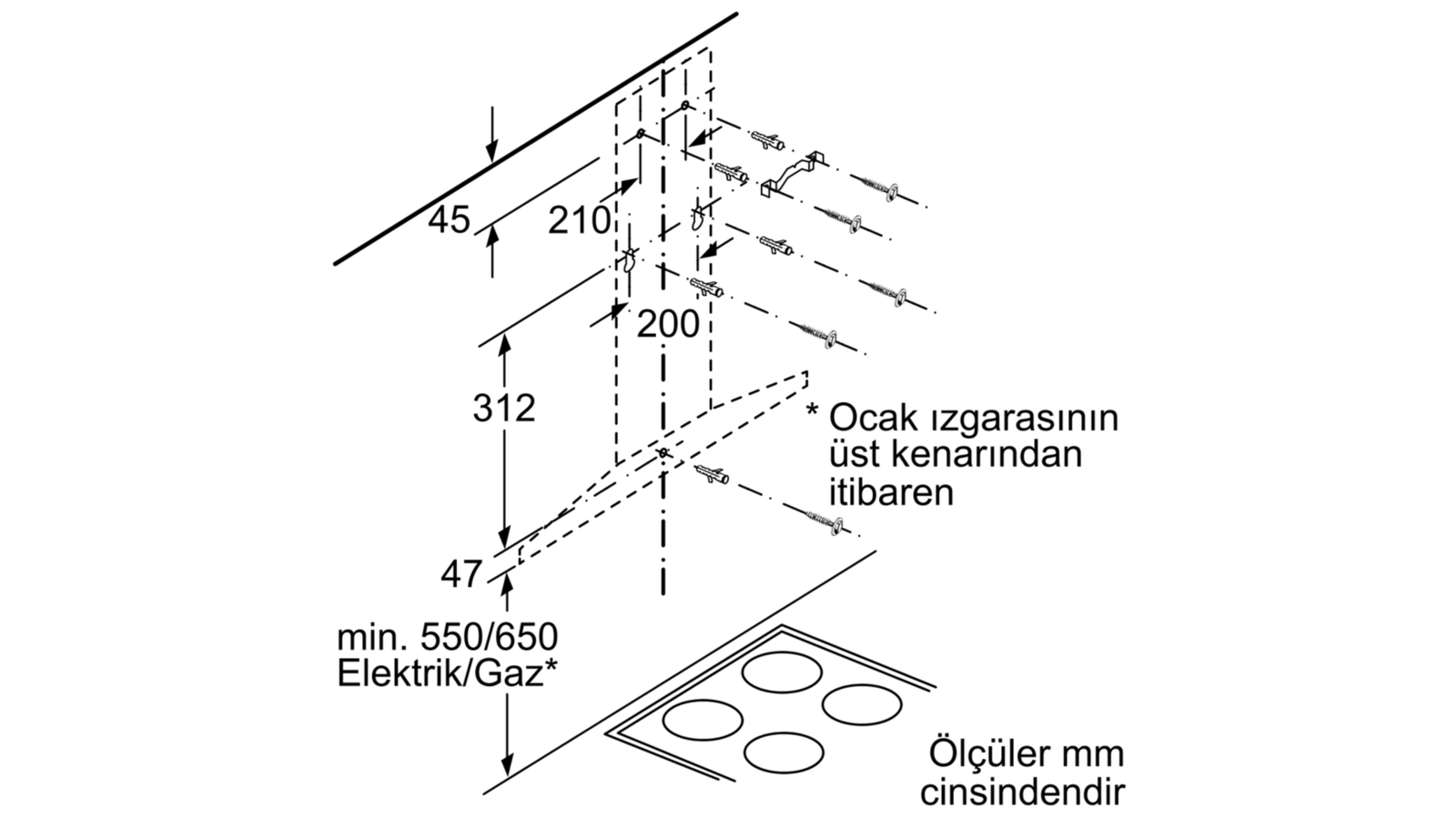 Bosch Dwq66dm50 Duvar Tipi Davlumbaz