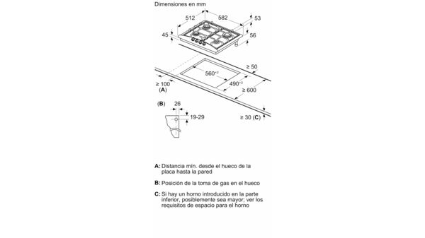 Serie 2 Placa de gas 60 cm Acero inoxidable PGP6G5B90 PGP6G5B90-7