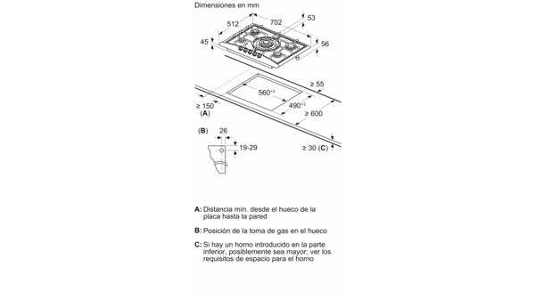 Serie 4 Placa de gas 70 cm Acero inoxidable PGQ7G5B90 PGQ7G5B90-8