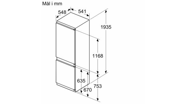 iQ100 Integrerbart køle-/fryseskab 193.5 x 54.1 cm glidende hængsel KI96NNSE0 KI96NNSE0-15