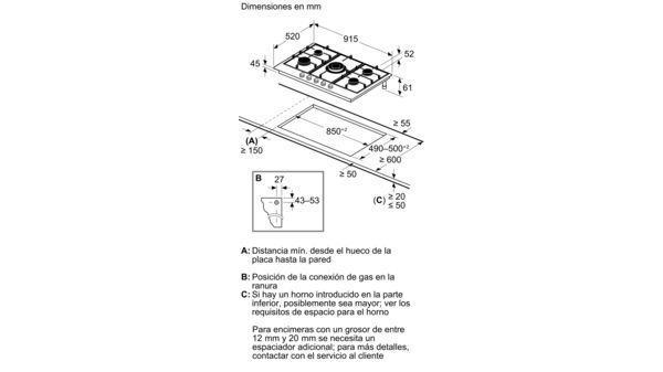 Serie 6 Placa de gas 90 cm Acero inoxidable PCR9A5I90 PCR9A5I90-7