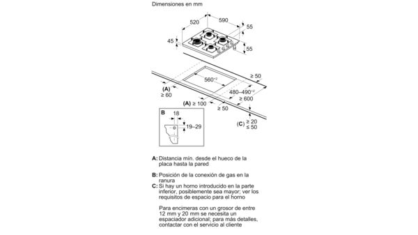 Serie 2 Placa de gas 60 cm Vidrio templado, Negro POP6B6K30 POP6B6K30-6