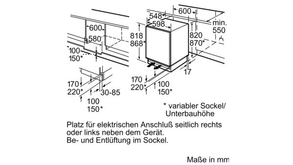 Set aus Ein/Unterbau-Kühlschrank und Zubehör KFZ10AX0 + KUL15A60 KUL15AX60 KUL15AX60-4